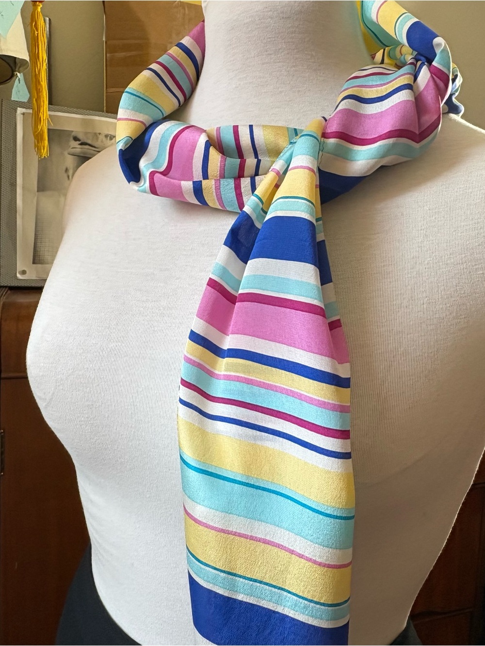 Talbots Silk Striped Neck Scarf - Pink, Blue, Yellow, White, NWT